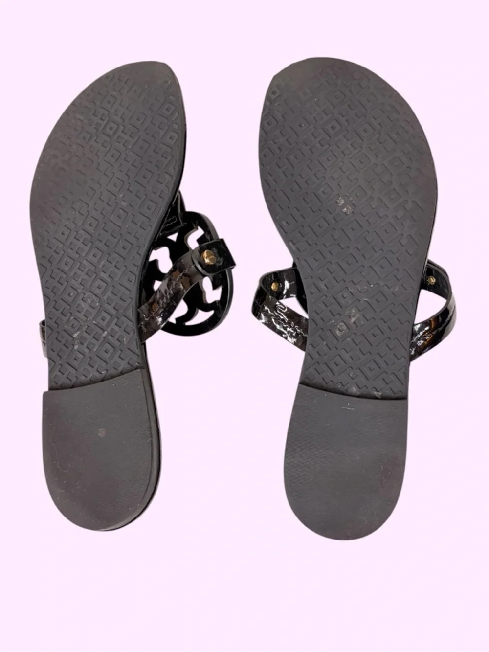 Tory Burch MILLER PATENT FLAT Thong SANDAL Black size 7.5 - Picture 3 of 8